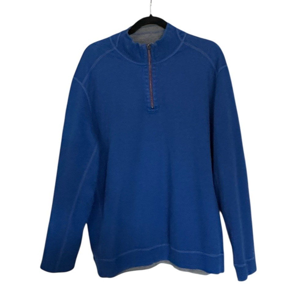 Tommy Bahama Reversible Quarter Zip Pullover Mens L XL Blue Gray Athleisure R11